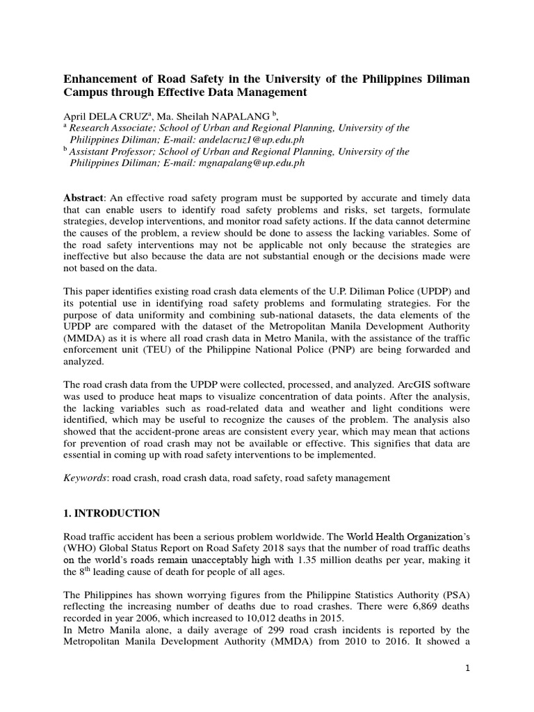 UP Diliman Road Safety Data Management | PDF | Traffic Collision | Road ...