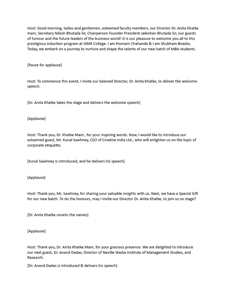 Script For Induction Program | PDF