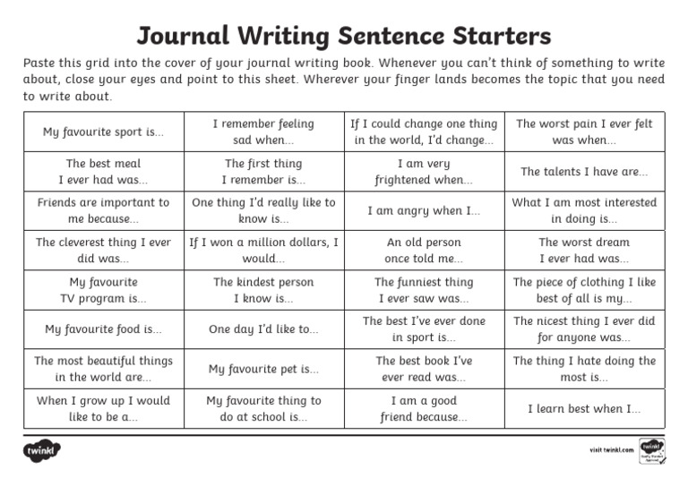 Au L 53196 Journal Writing Sentence Starters Activity Sheet 