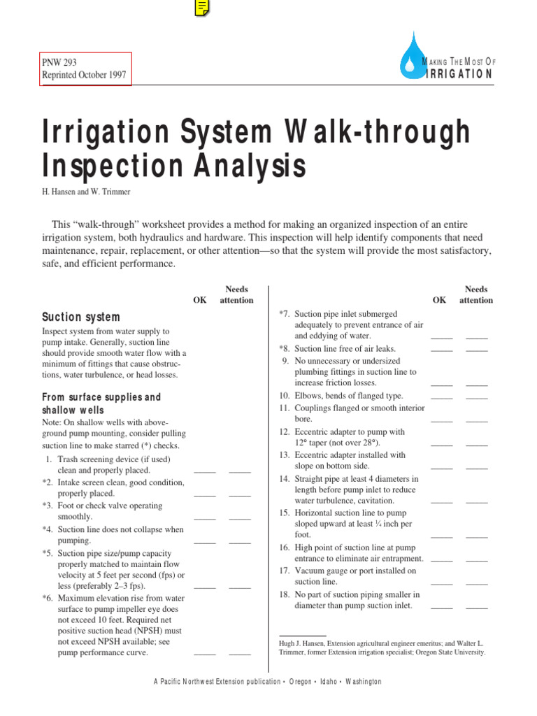 Irrigation System Inspection Guide | PDF | Pump | Mechanical Engineering