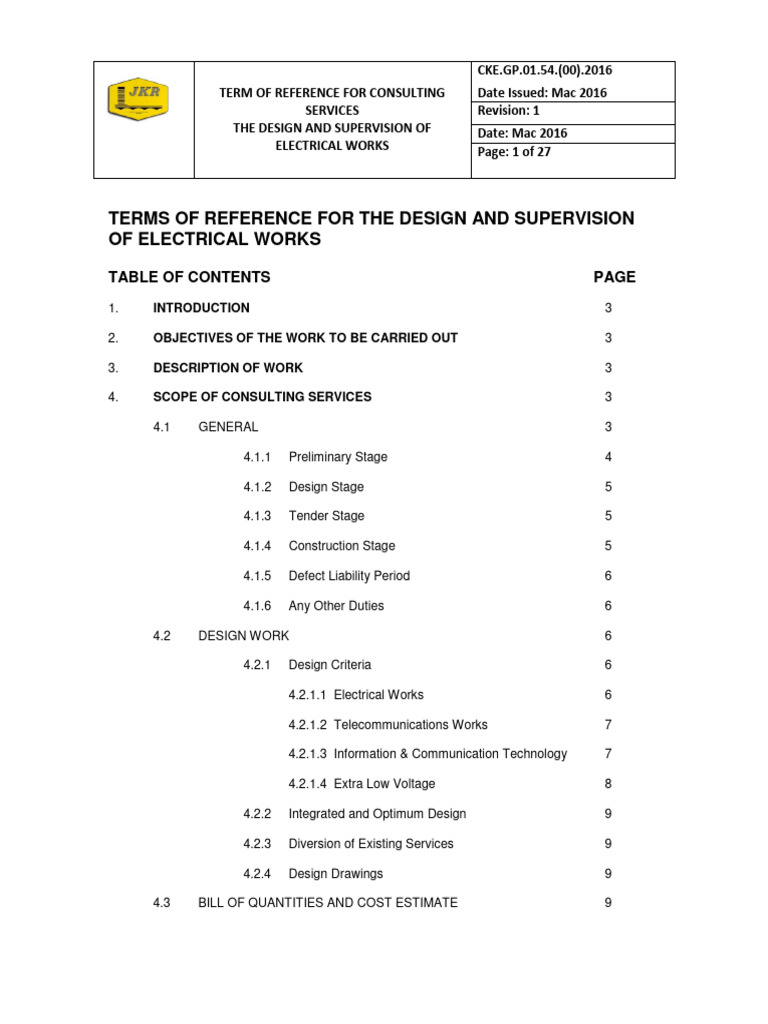 Electrical Works Consulting Terms of Reference | PDF | Computer Network ...