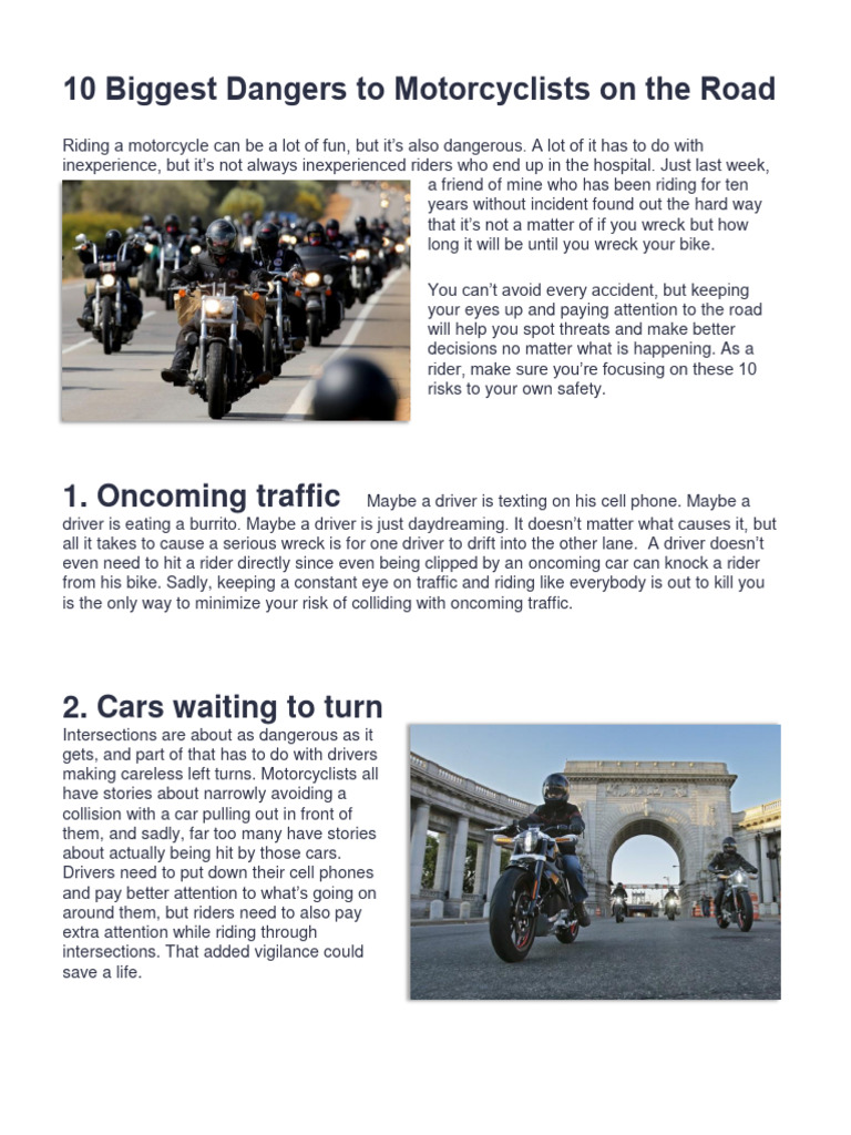 10 Biggest Dangers To Motorcyclists On The Road | PDF | Traffic | Anti ...