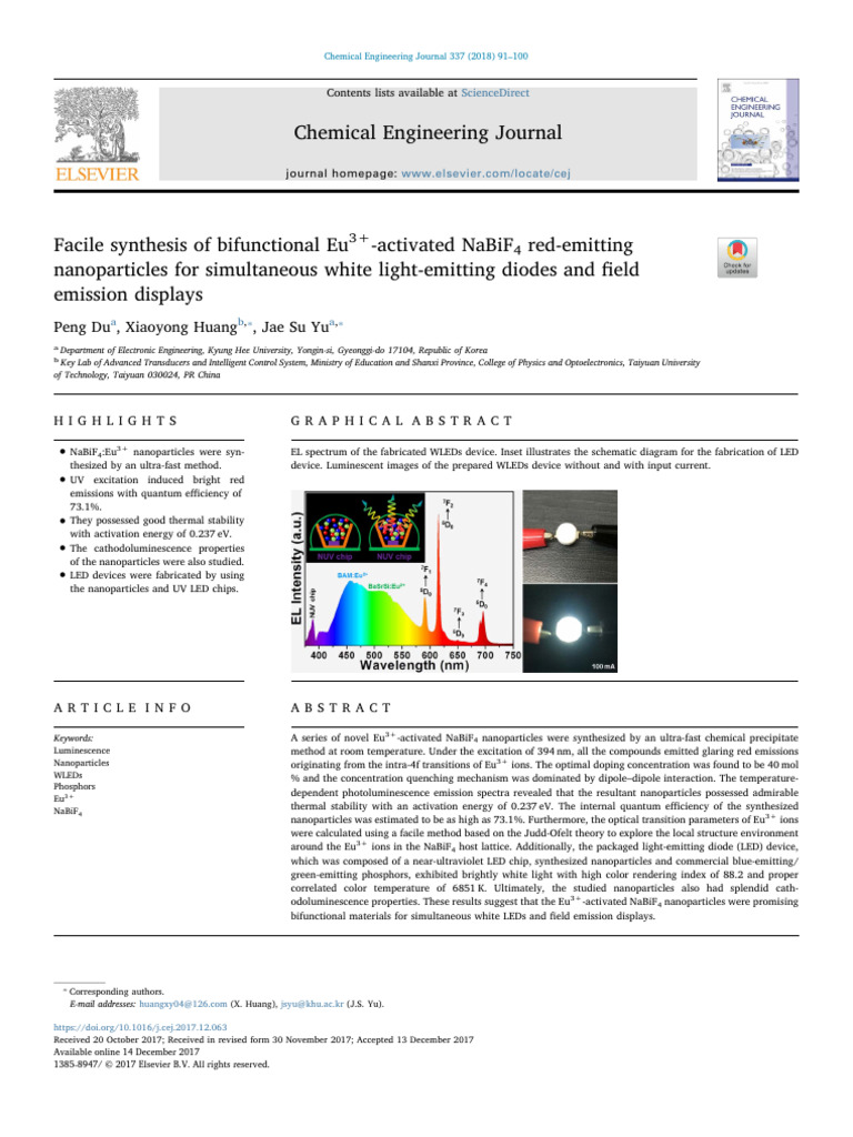 Eu3+-Activated NaBiF4 Nanoparticles for WLEDs | PDF | Light Emitting ...