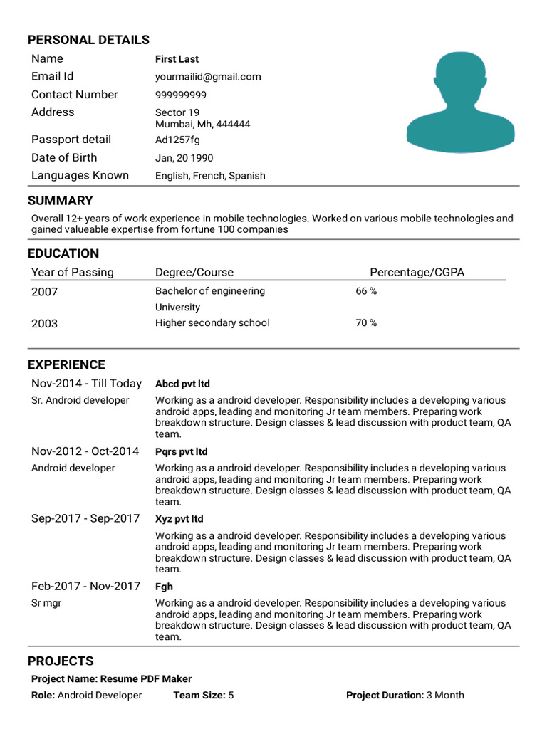 Resume - Android Developer - Format4 | PDF | Android (Operating System ...