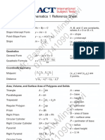 Mathematics I Reference Sheet