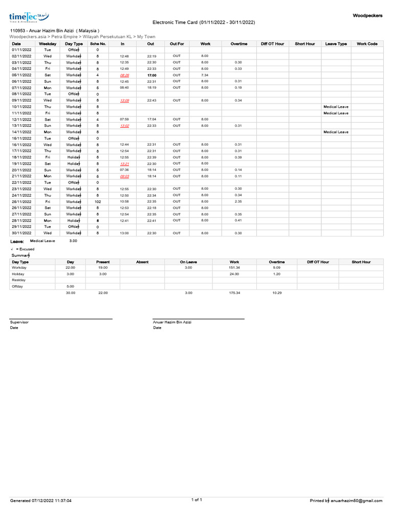Electronic time card pdf working time employment compensation
