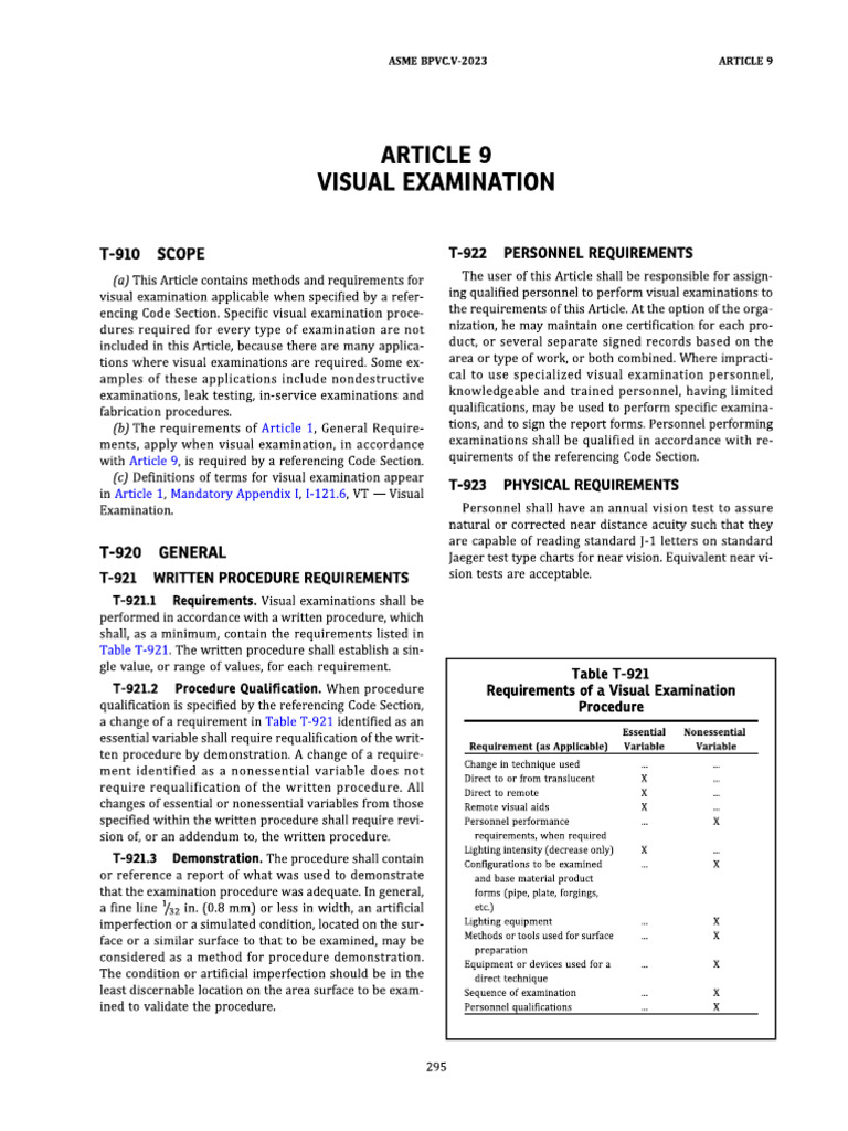 VT - Asme BPVC Sec V 2023 - Art 9 | PDF