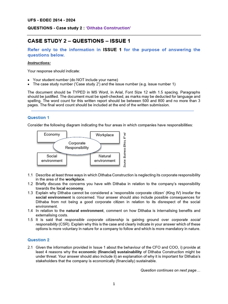 EOEC2024 Case Study 2 - Issues 1 and 2 Questions | PDF | Sustainability ...