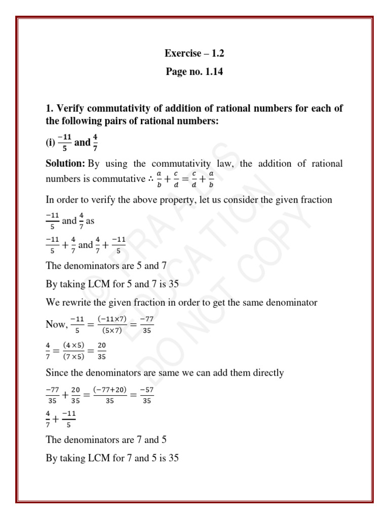 Commutativity and Associativity of Rational Numbers | PDF ...