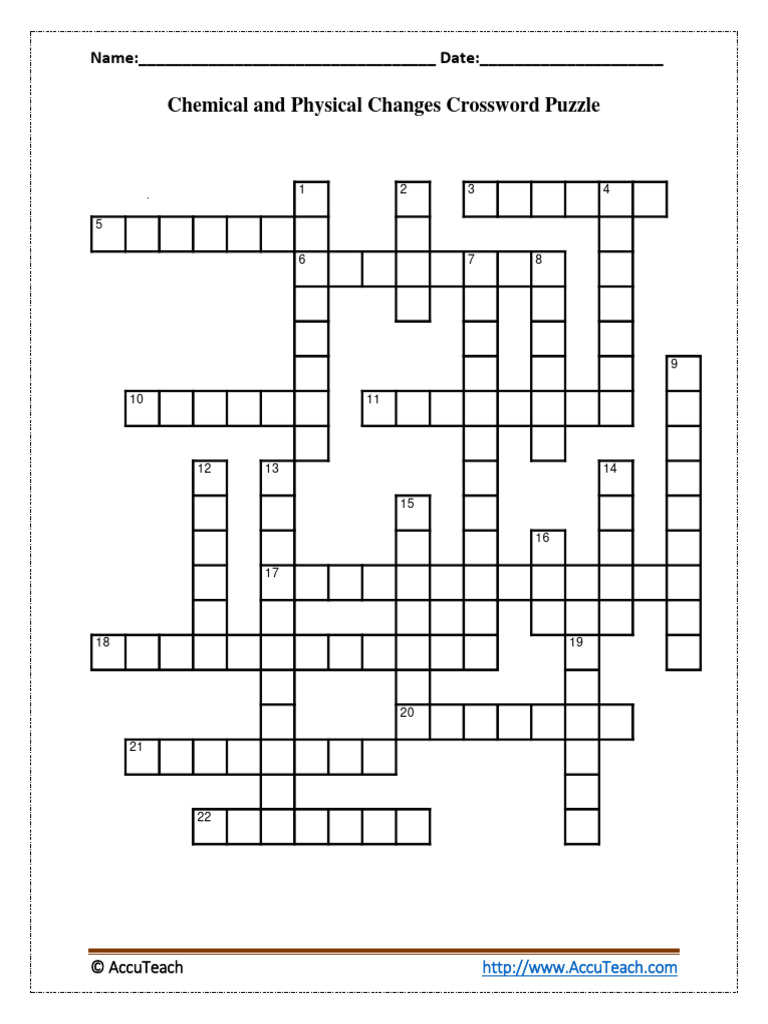 Chemical and Physical Changes Crossword Puzzle PDF Matter Gases Chemical and Physical Changes Crossword Puzzle PDF Matter Gases