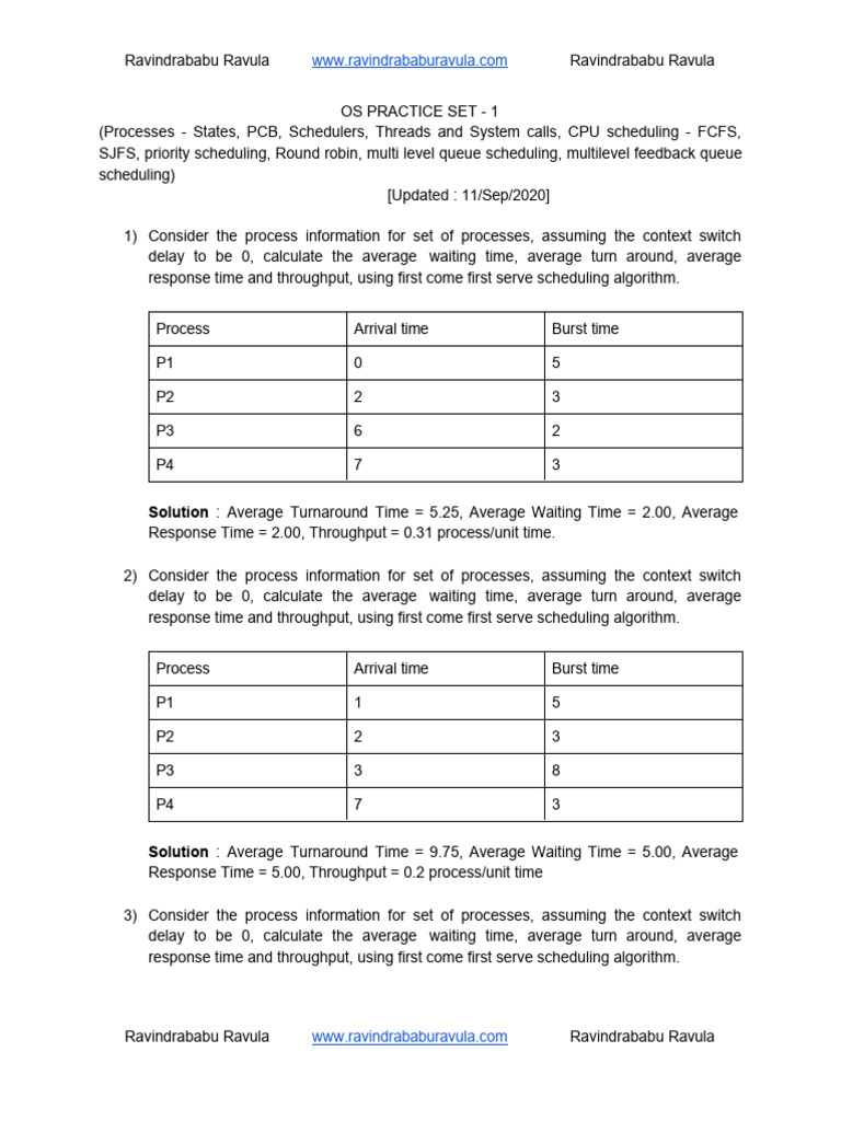 OS Scheduling Algorithms Practice Set | PDF | Thread (Computing ...