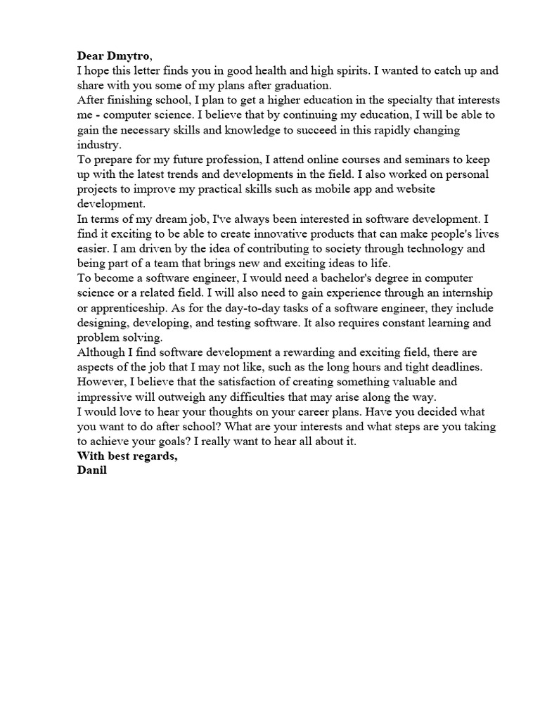 A Letter To A Friend About My Plans For The Future PDF