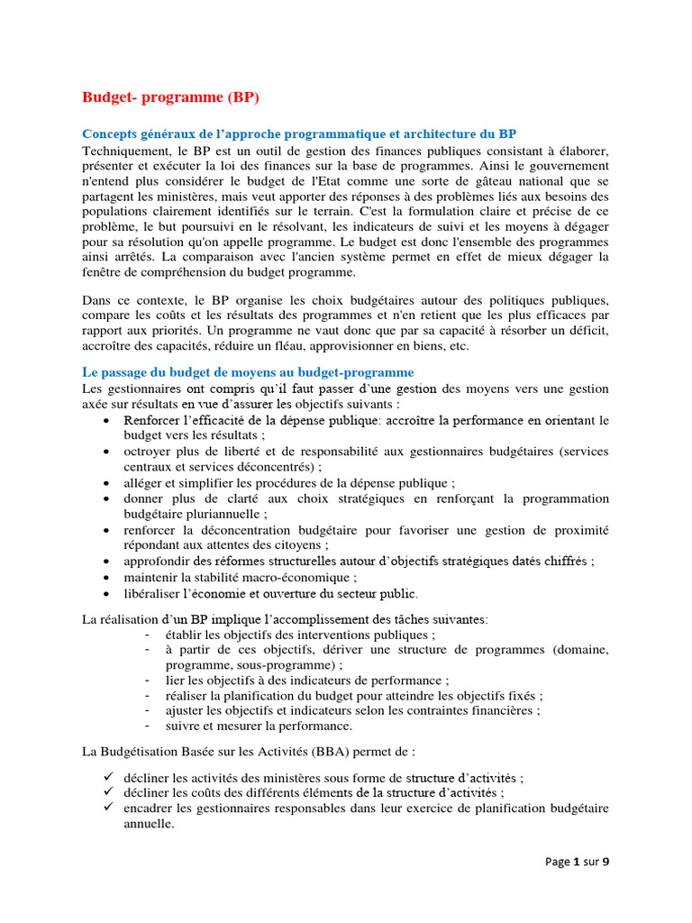 Comprendre le Budget-Programme | PDF | Budget | Planification