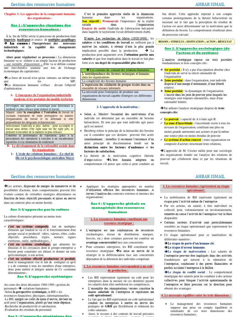 Approches de la gestion des ressources humaines | PDF | Gestion des ...