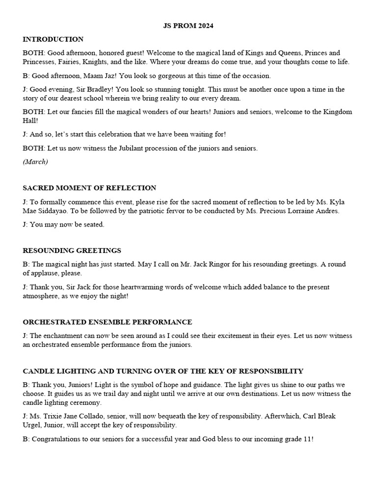 Junior-Senior Promenade 2024 Program | PDF | Prom