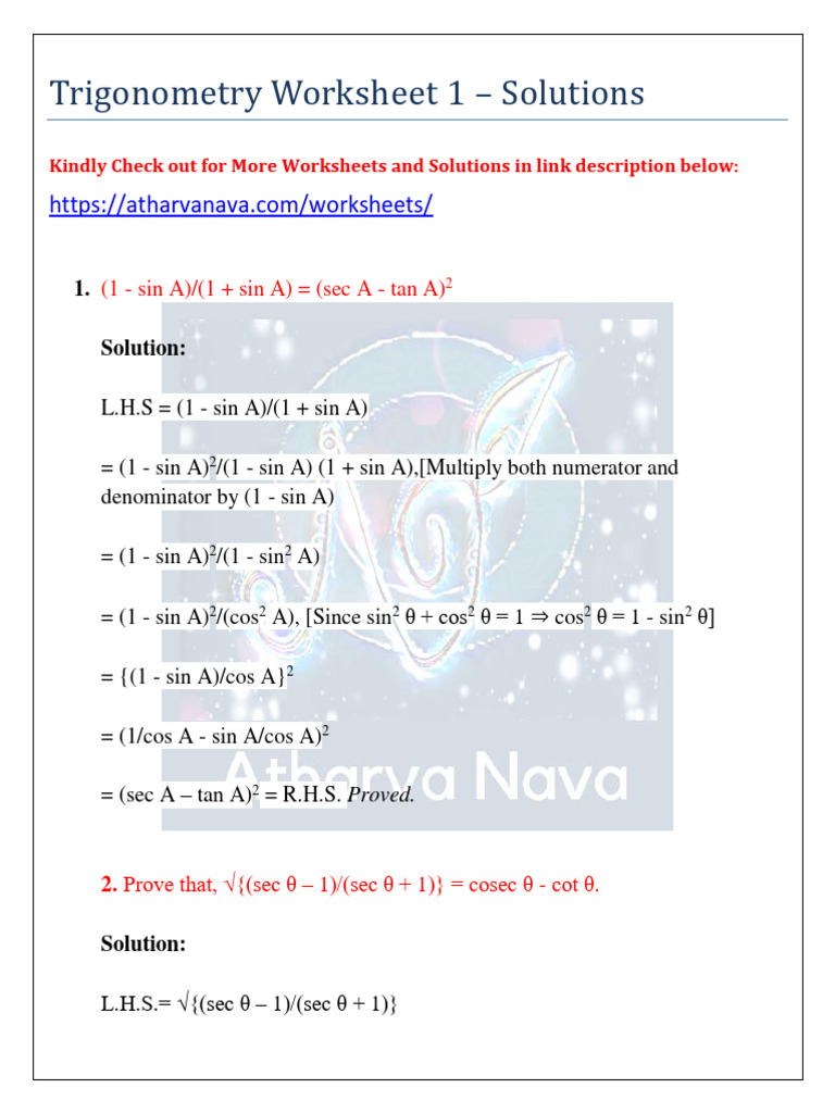 Trigonometric Identities Worksheet | PDF | Trigonometric Functions ...