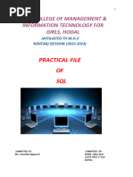 Practical File OF SQL: MKM College of Management & Information Technology For Girls, Hodal