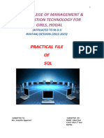 Practical File OF SQL: MKM College of Management & Information Technology For Girls, Hodal