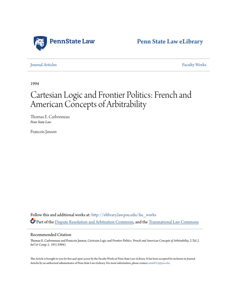Cartesian Logic And Frontier Politics French And American Concep