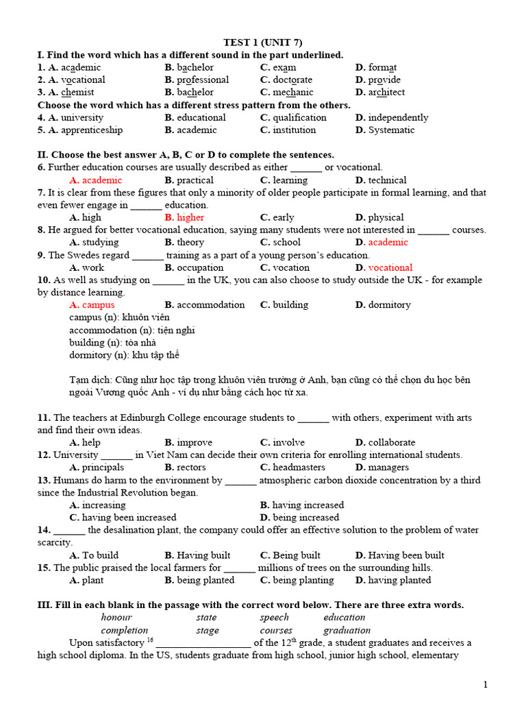 Unit 7 Test Vocational Education Focus Pdf Gce Advanced Level