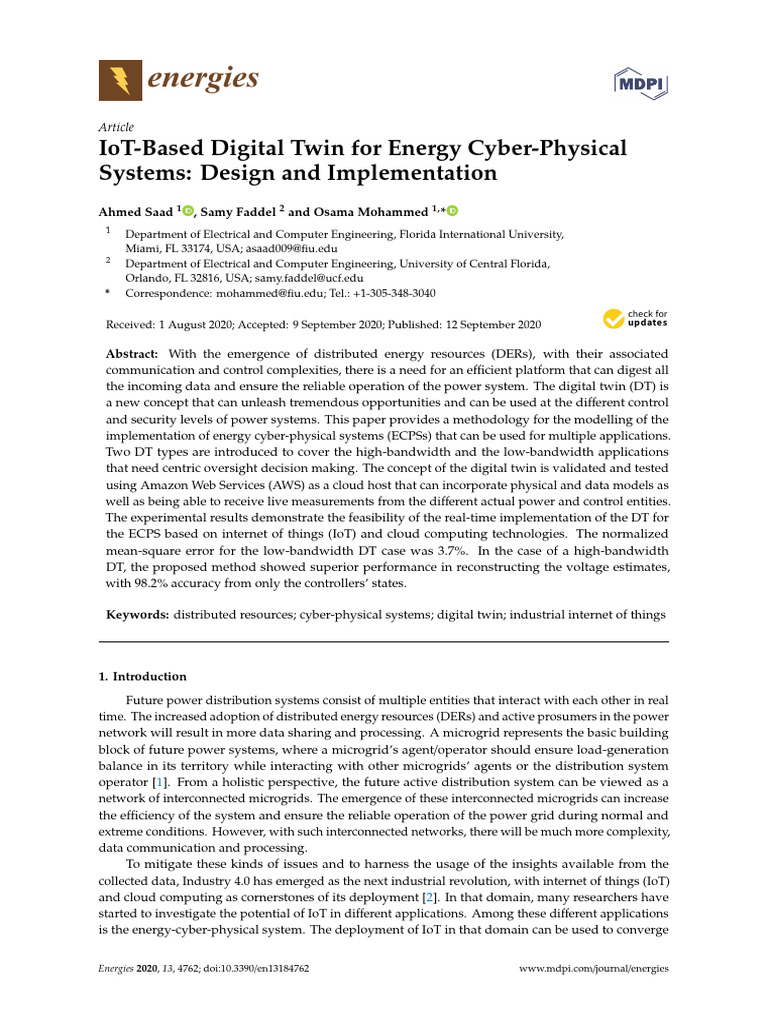 IoT Digital Twin for Energy Systems | PDF | Internet Of Things | Cloud ...
