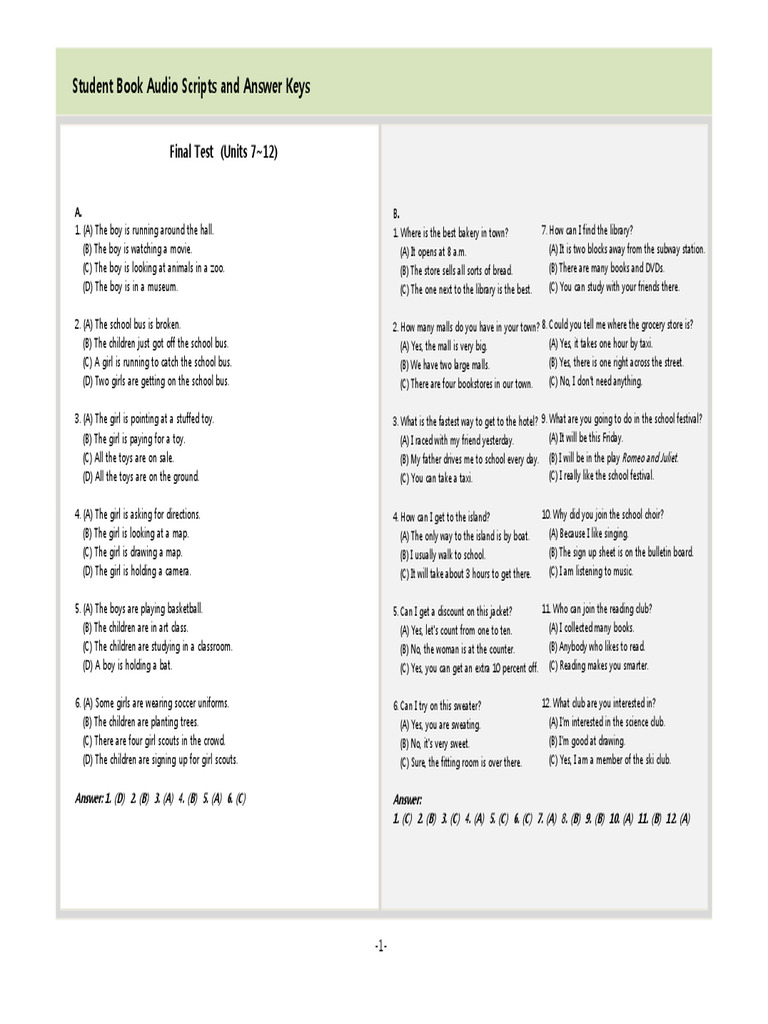 Student Book Audio Scripts & Answers | PDF