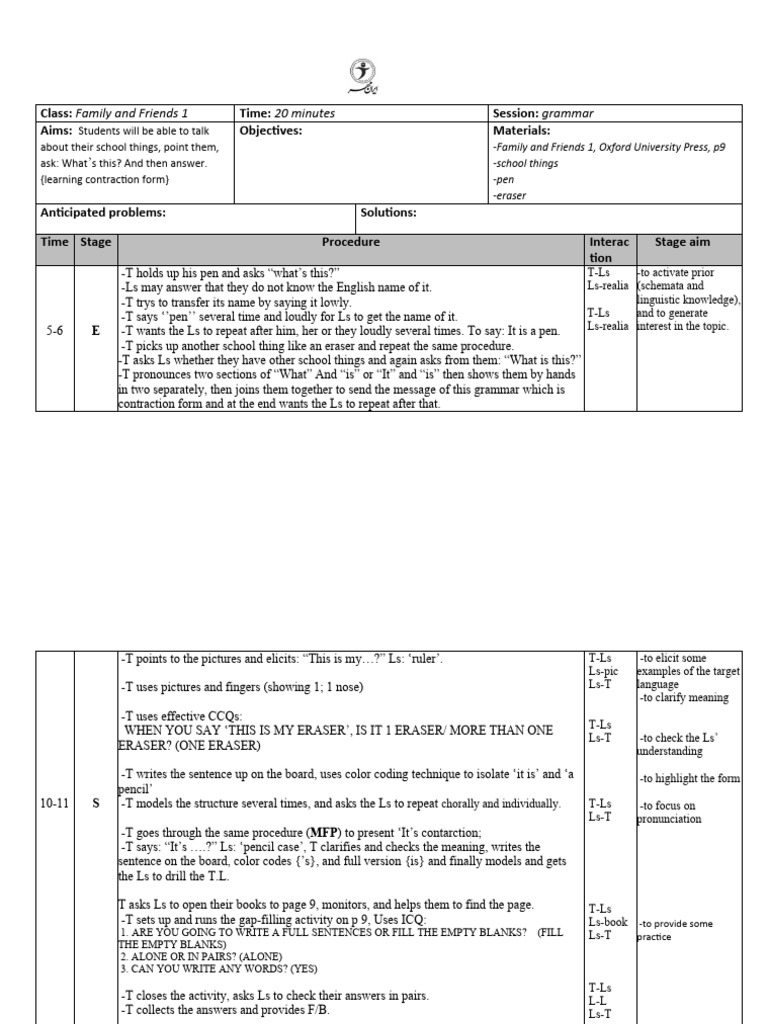 School Items: Grammar Lesson Plan | PDF | Behavior Modification | Human ...