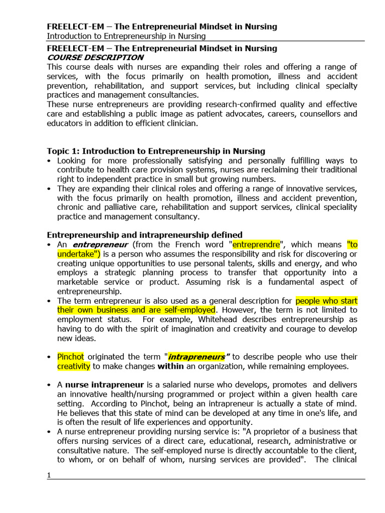 Em 1 Pdf Entrepreneurship Health Care