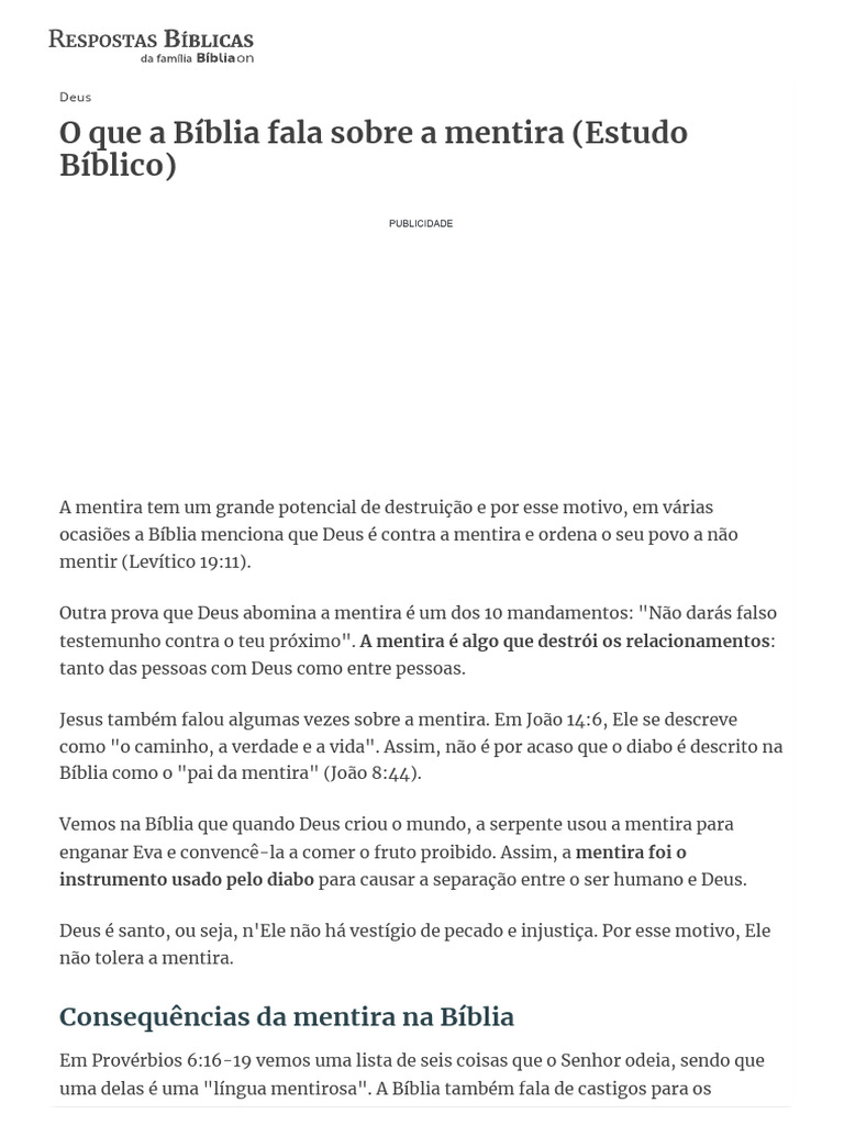 A Mentira Segundo a Bíblia | PDF