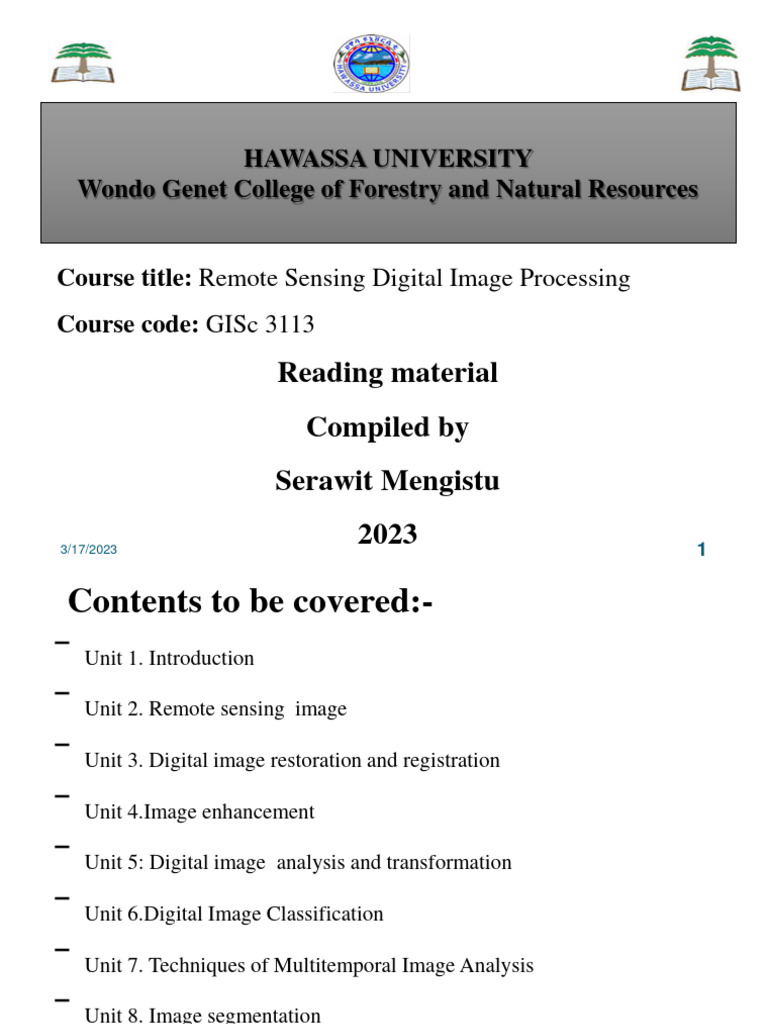 Remote Sensing Image Processing Course | PDF | Lidar | Image Resolution
