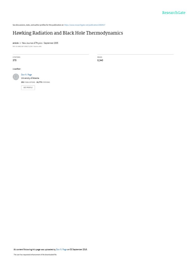 Hawking Radiation and Black Hole Thermodynamics | PDF | Black Hole ...