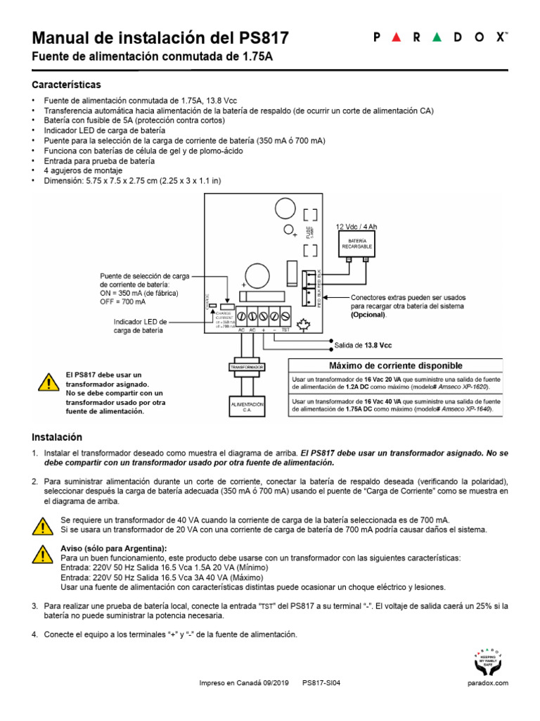 Instalación del PS817 Paradox | PDF | Tecnología