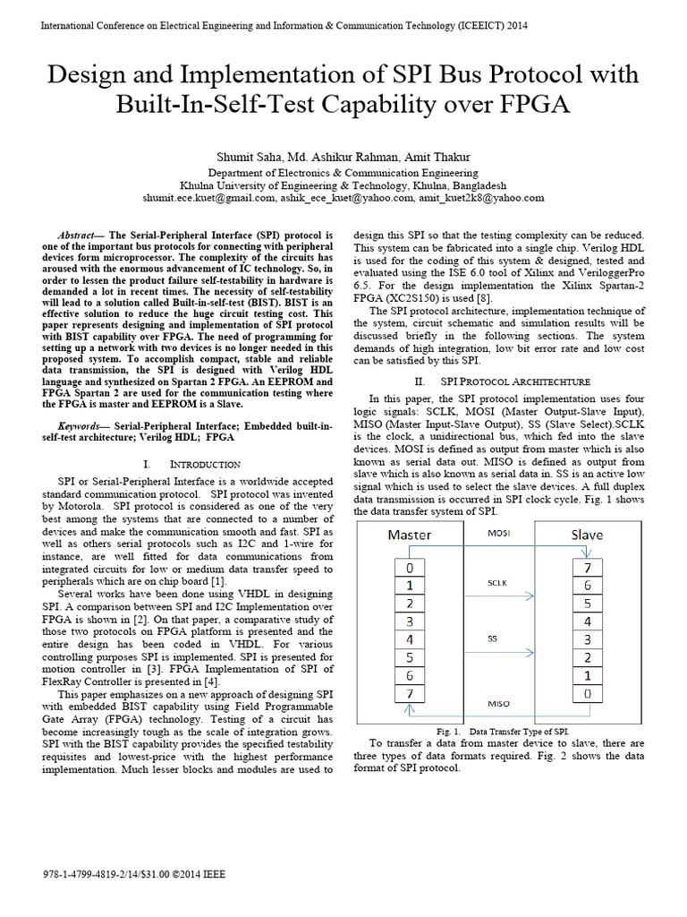 SPI Protocol with BIST on FPGA Design | PDF | Field Programmable Gate ...