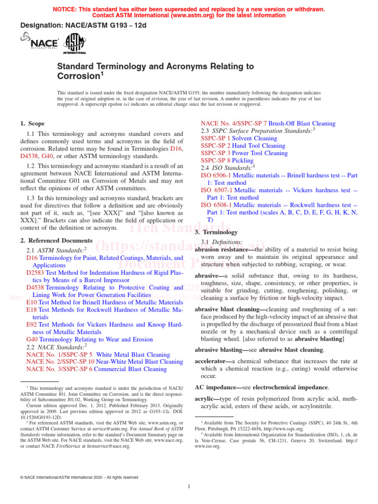 Astm Nace Astmg193 12d | PDF | Corrosion | Anode