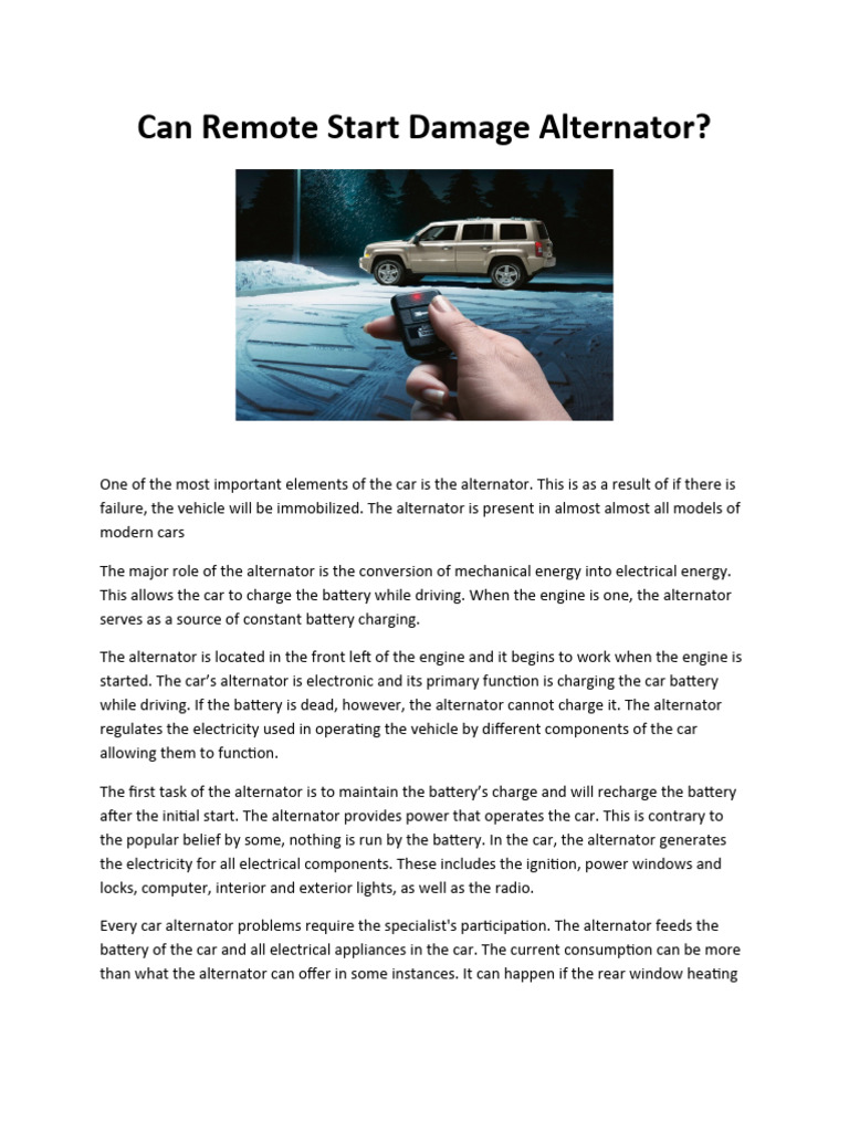 Can Remote Start Damage Alternator AUT PDF Car Engines