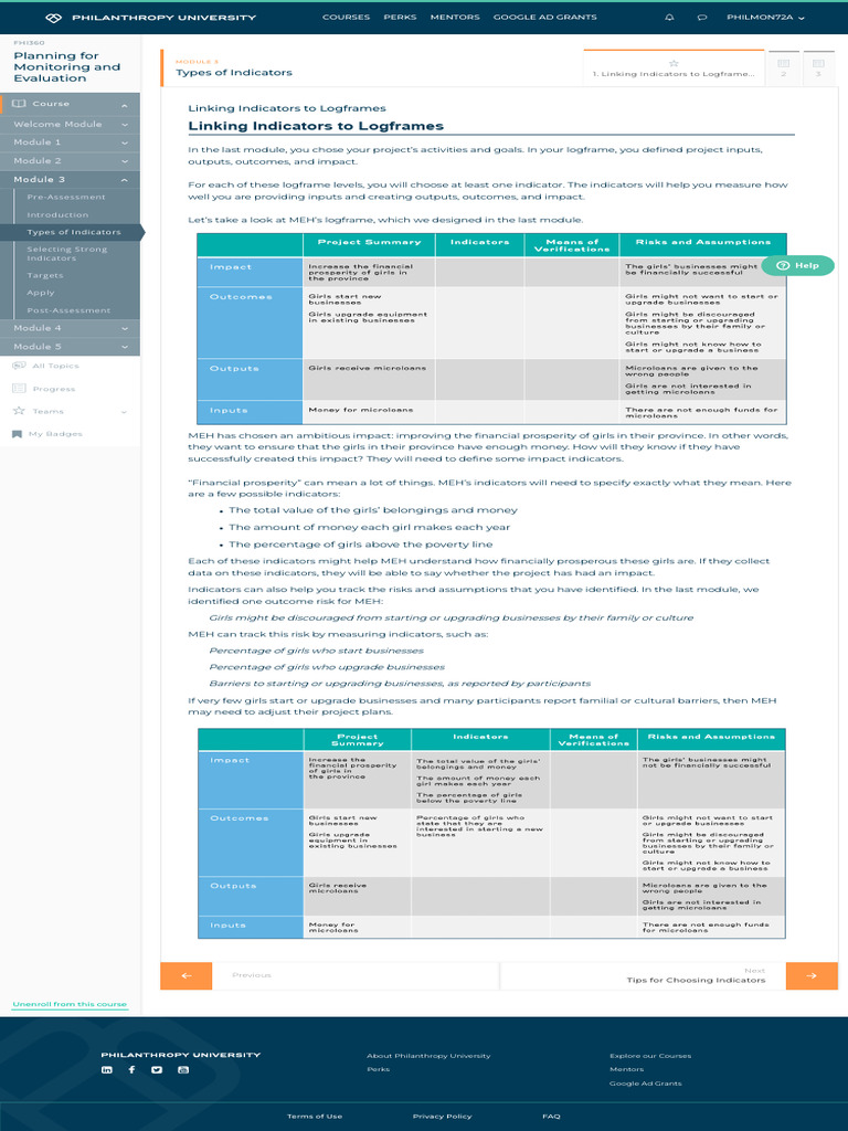 Monitoring and Evaluation Course Guide | PDF | Risk | Money