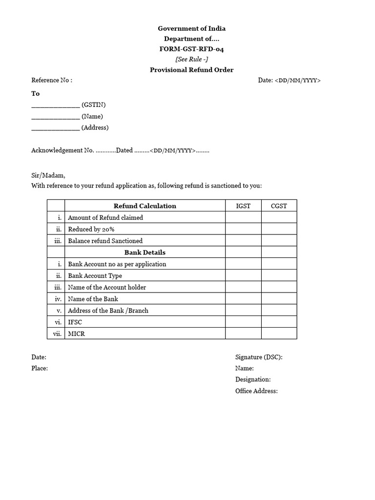 Provisional GST Refund Order Form | PDF