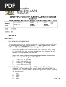 Life Sciences Grade 12 Informal Test Genetics