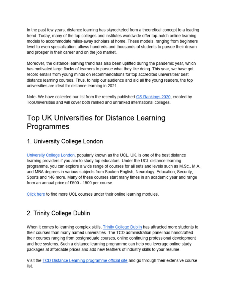 10 UK Universities That Are Ideal For Distance Learning in 2021 | PDF ...
