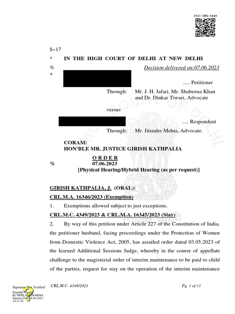 Delhi High Court Ruling on Interim Maintenance | PDF | Appeal ...