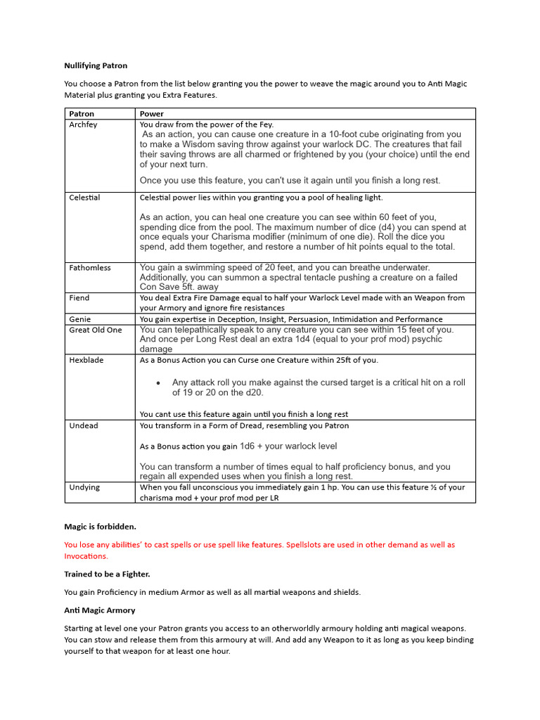WarlockPatron Homebrew | PDF