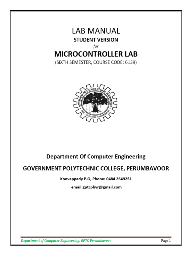 Microcontroller Lab Manual - GPTC Perumbavoor | PDF | Engineering ...