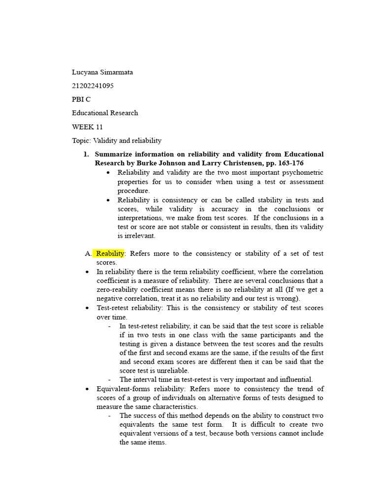 Validity and Reliability in Educational Research | PDF | Validity ...