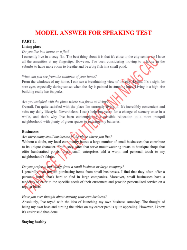 Model Answer For Speaking Test | PDF | Air Pollution | Smog