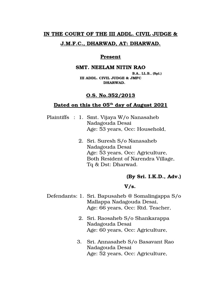 Declaration & Partition Framing of Issues PDF Lawsuit Judgment (Law)