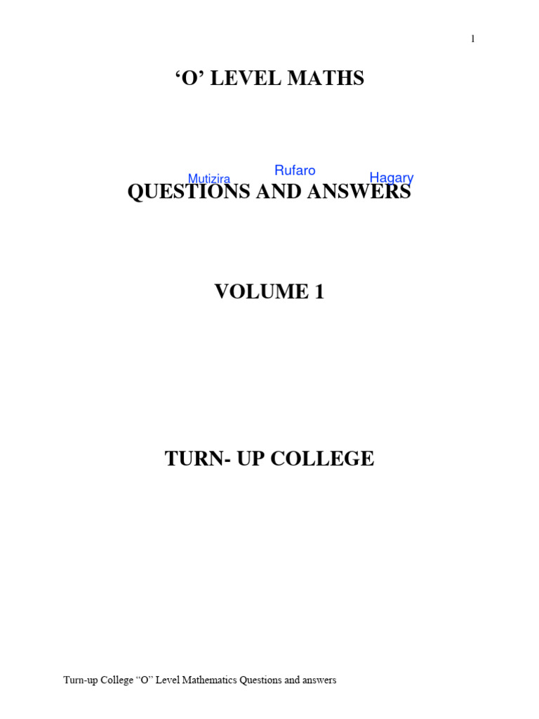 O Level Maths Q and Answers Volume One | PDF | Numbers | Factorization