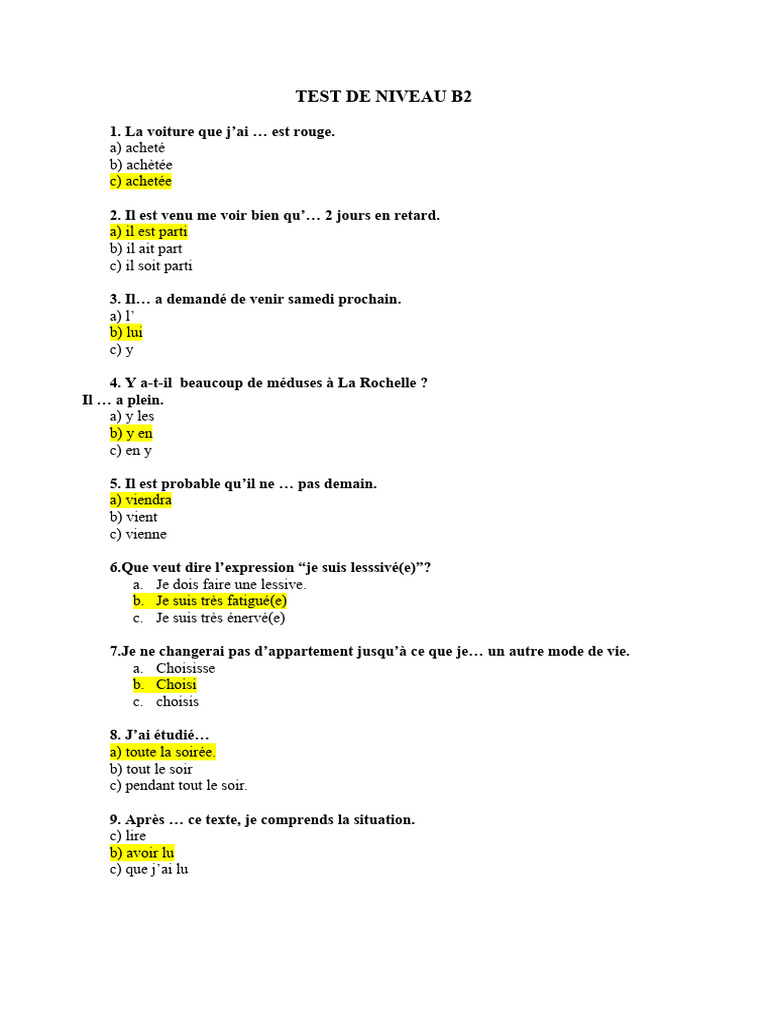 Test de niveau B2 en français | PDF | Arts du langage et discipline