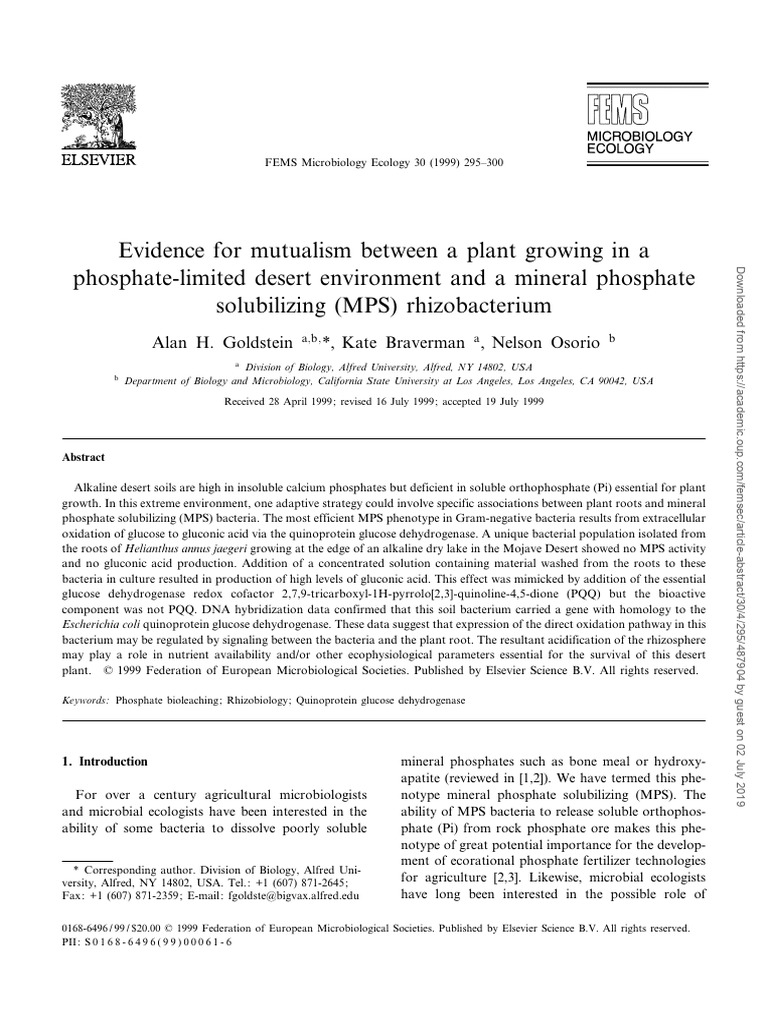 Evidence for mutualism between a plant growing in a pdf soil bacteria
