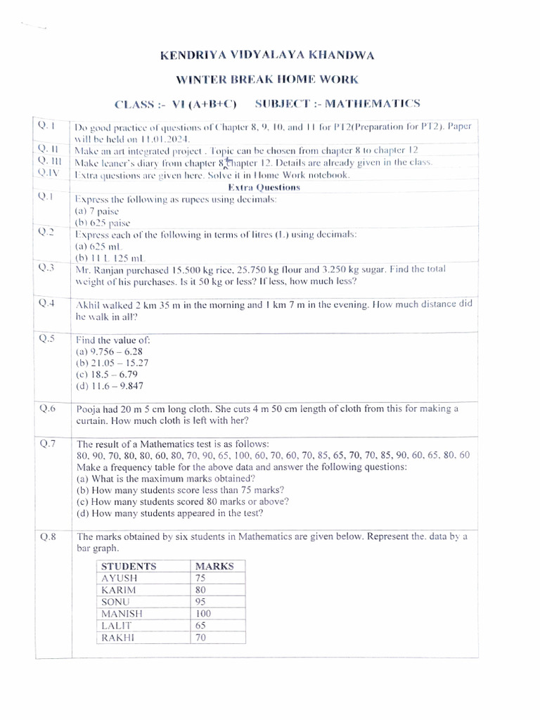 Math Practice and Projects for Class VI | PDF | Area | Mathematics