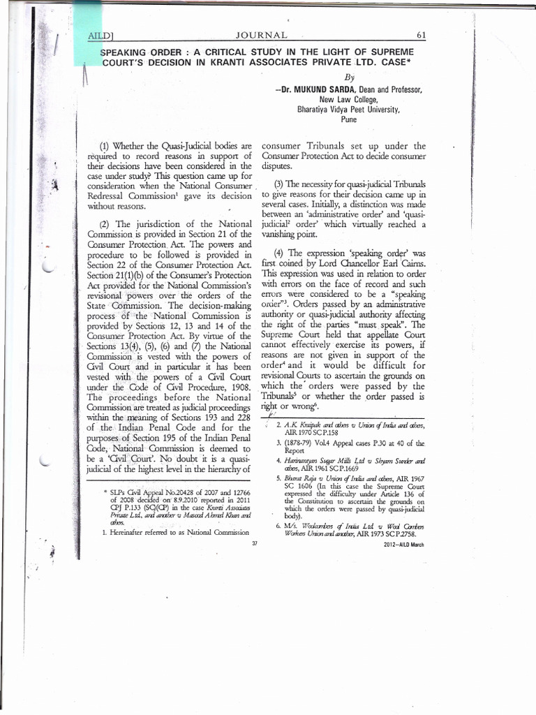 Importance of Speaking Orders in Tribunals | PDF | Tribunal | Political Law